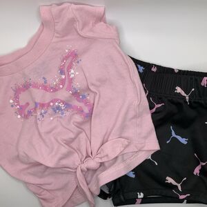 Puma Baby Girl 2 Piece Summer T-Shirt Shorts Set Pink Black 0-3 Months
